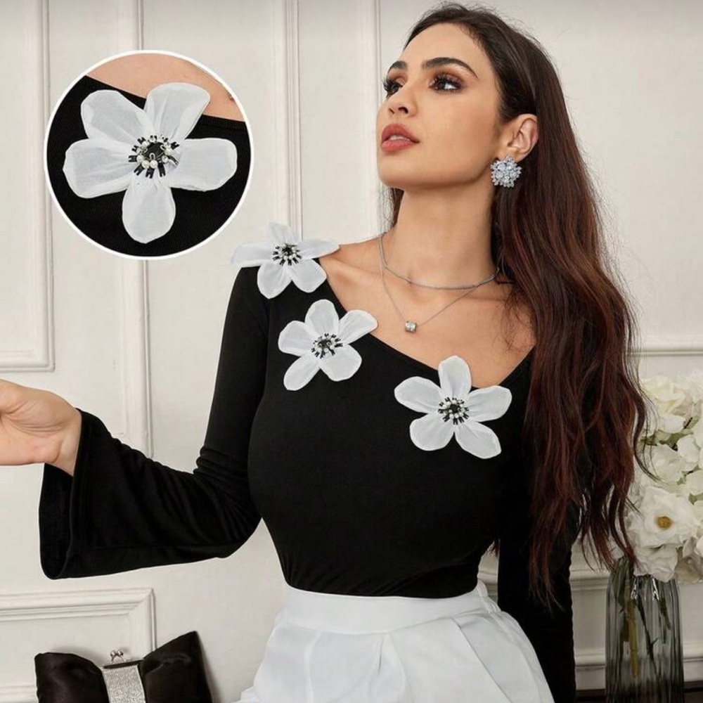 Elegant Black Floral Women's Top